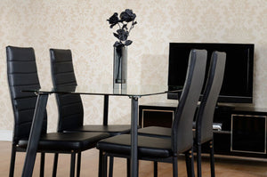 Abbey Dining Set Clear Glass/Black/Black Faux Leather