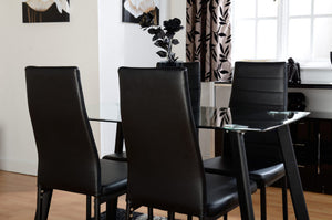 Abbey Dining Set Clear Glass/Black/Black Faux Leather