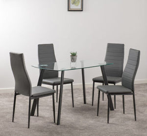 Abbey Dining Set Clear Glass/Grey/Grey Faux Leather