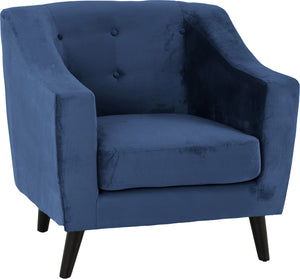 Ashley 1 Seater Sofa - Blue Velvet Fabric
