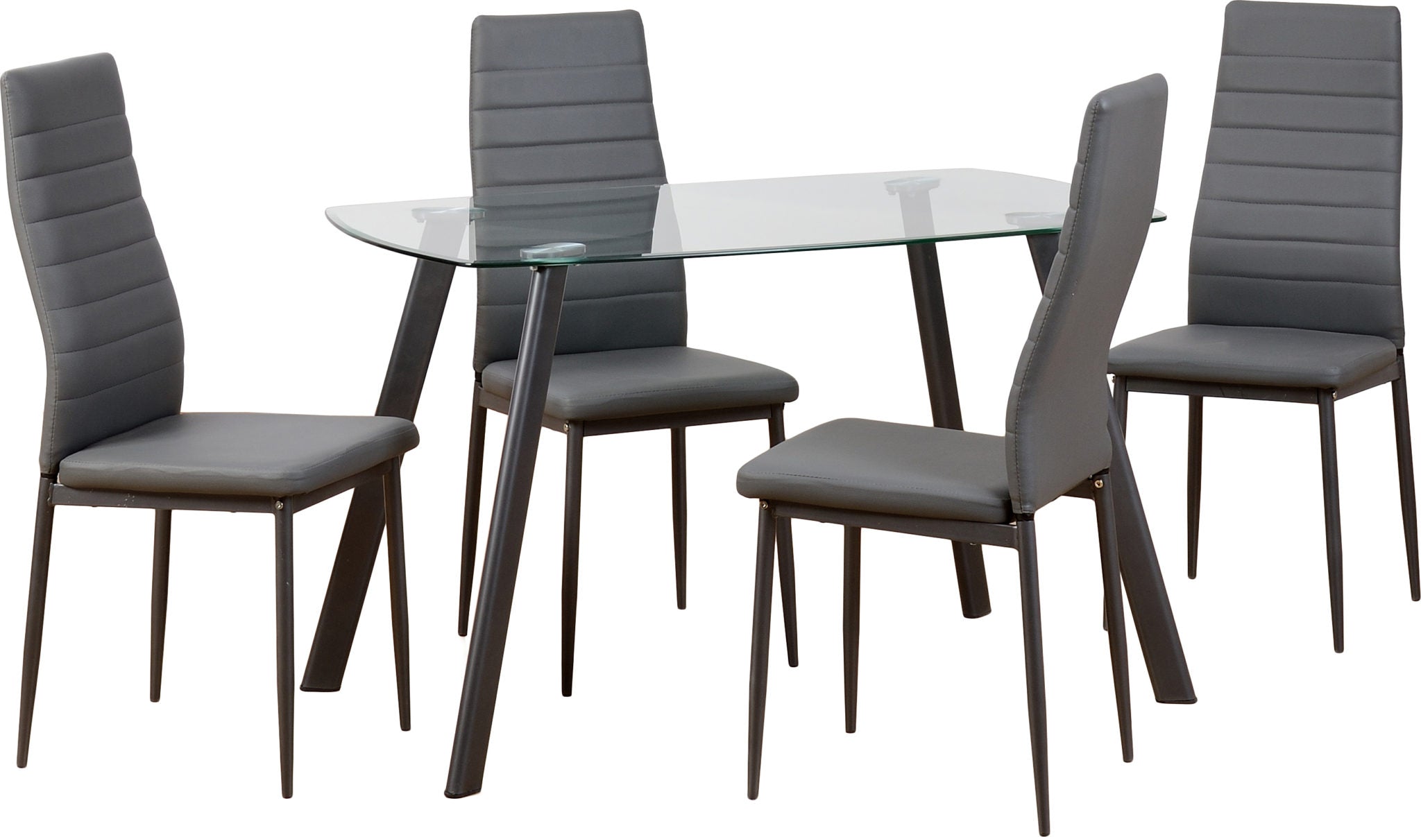 Abbey Dining Set Clear Glass/Grey/Grey Faux Leather