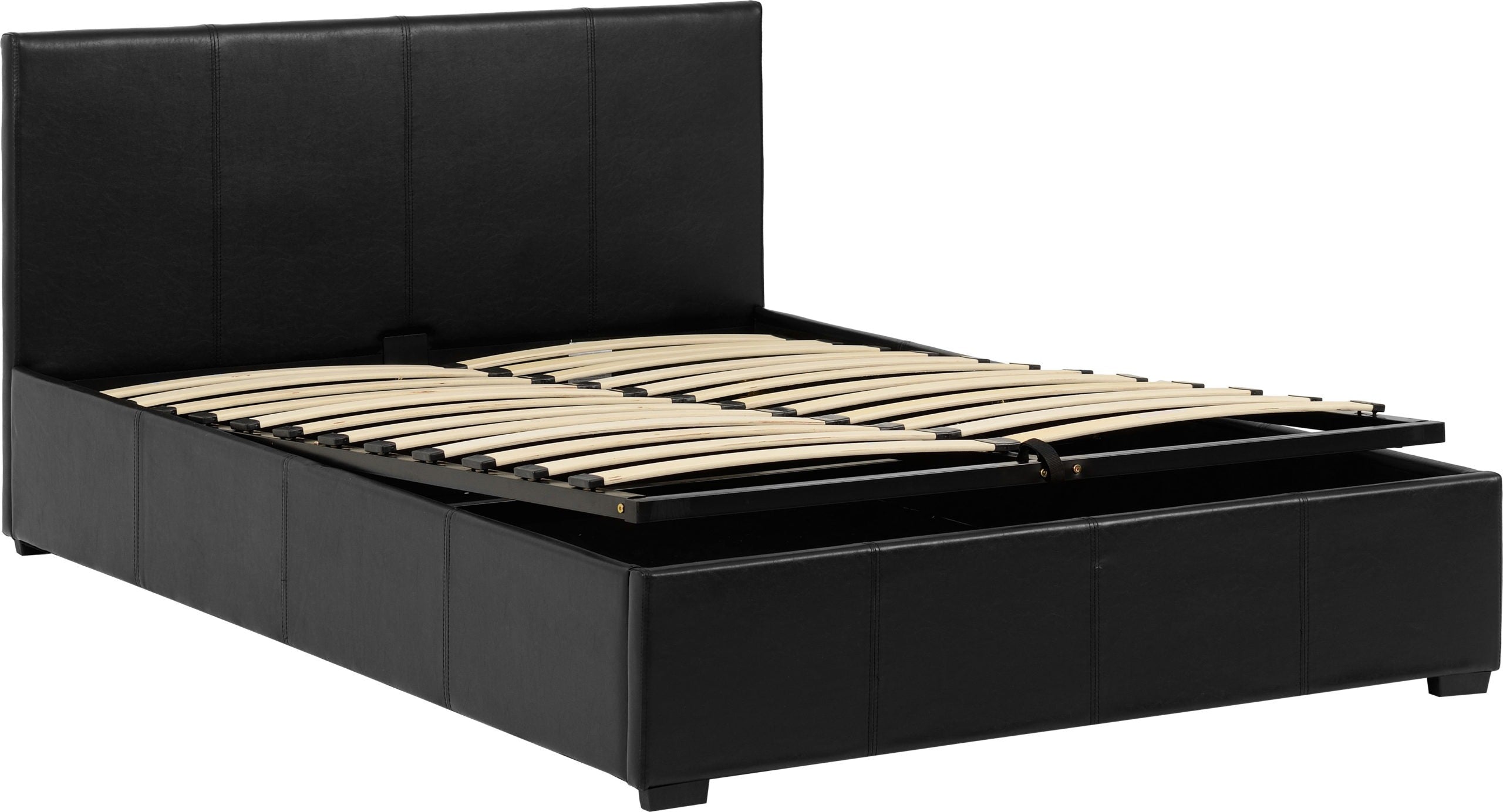 Waverley 4'6" Storage Bed Black Faux Leather