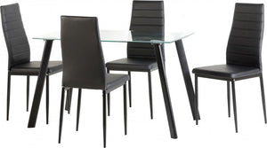 Abbey Dining Set Clear Glass/Black/Black Faux Leather