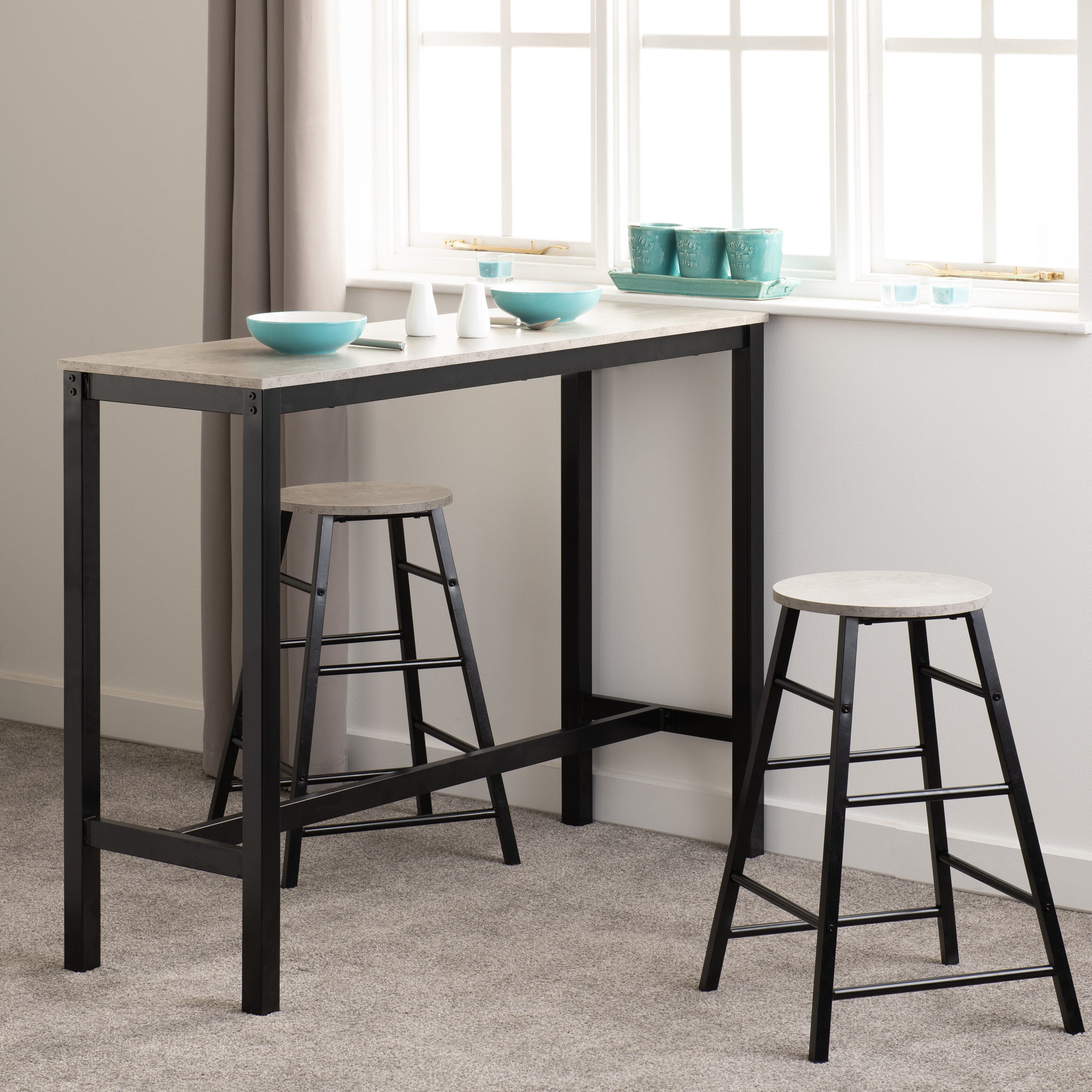 Athens Breakfast Bar set-Concrete Effect/Black