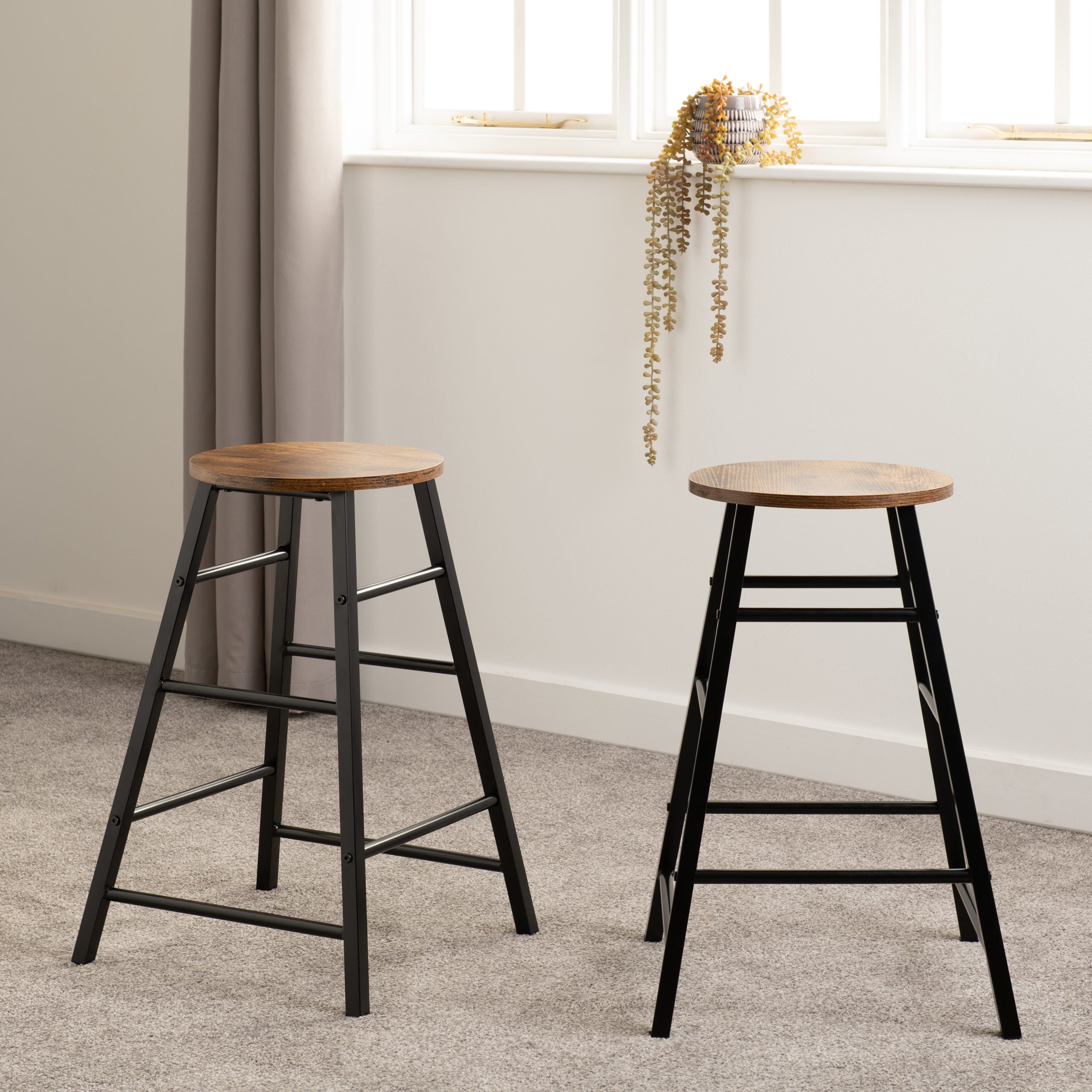 Athens Bar Stool x2  Acacia Effect/Black