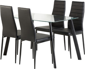 Abbey Dining Set Clear Glass/Black/Black Faux Leather