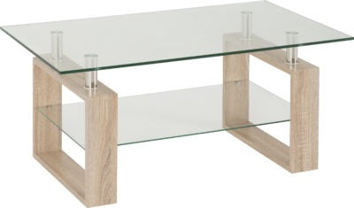 Milan Coffee Table Sonoma Oak Effect Veneer/Clear Glass/Silver