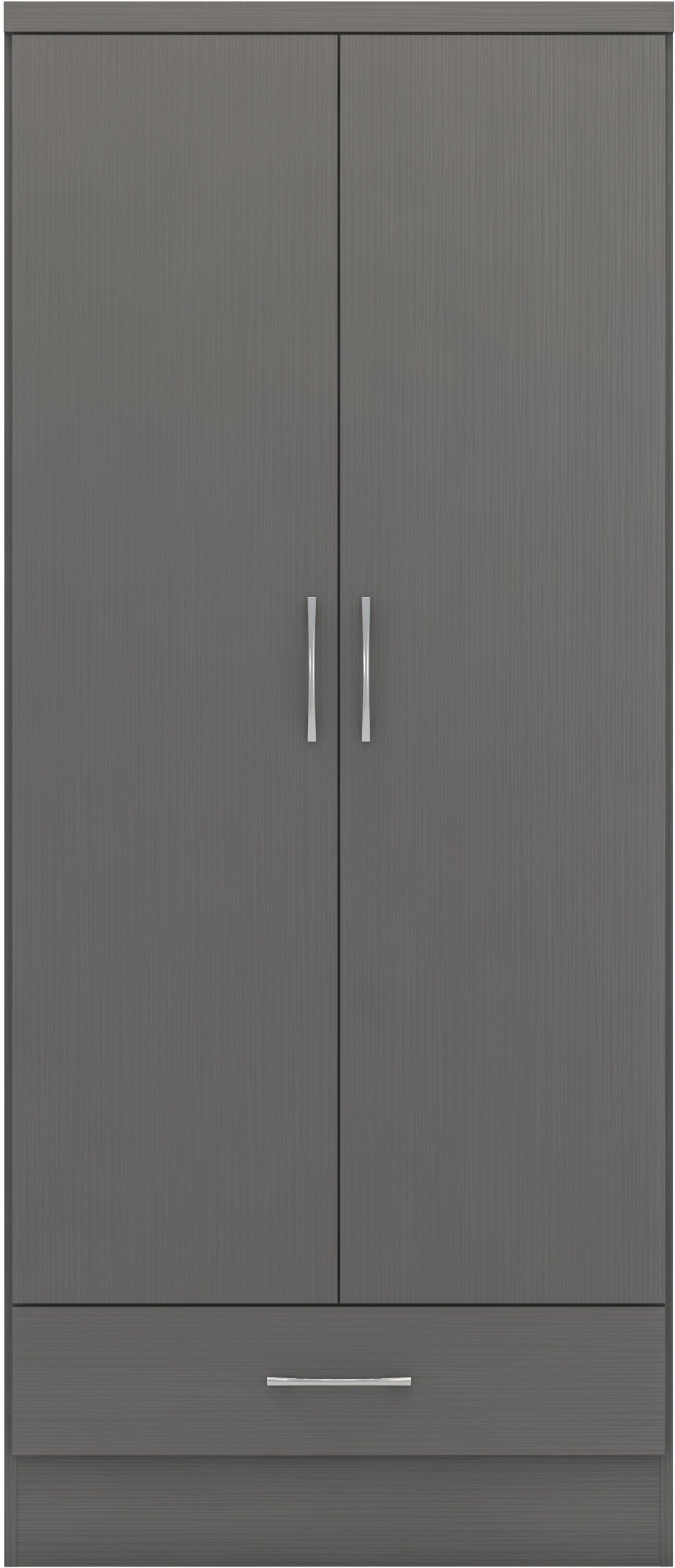 Nevada 2 Door 1 Drawer Wardrobe 3D Effect Grey