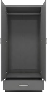 Nevada 2 Door 1 Drawer Wardrobe 3D Effect Grey