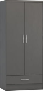 Nevada 2 Door 1 Drawer Wardrobe 3D Effect Grey