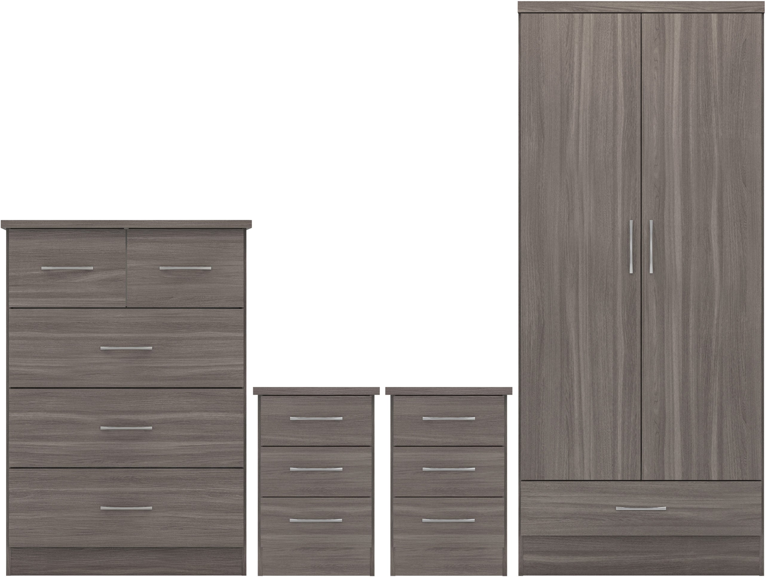 Nevada 2 Door 1 Drawer Wardrobe Bedroom Set Black Wood Grain
