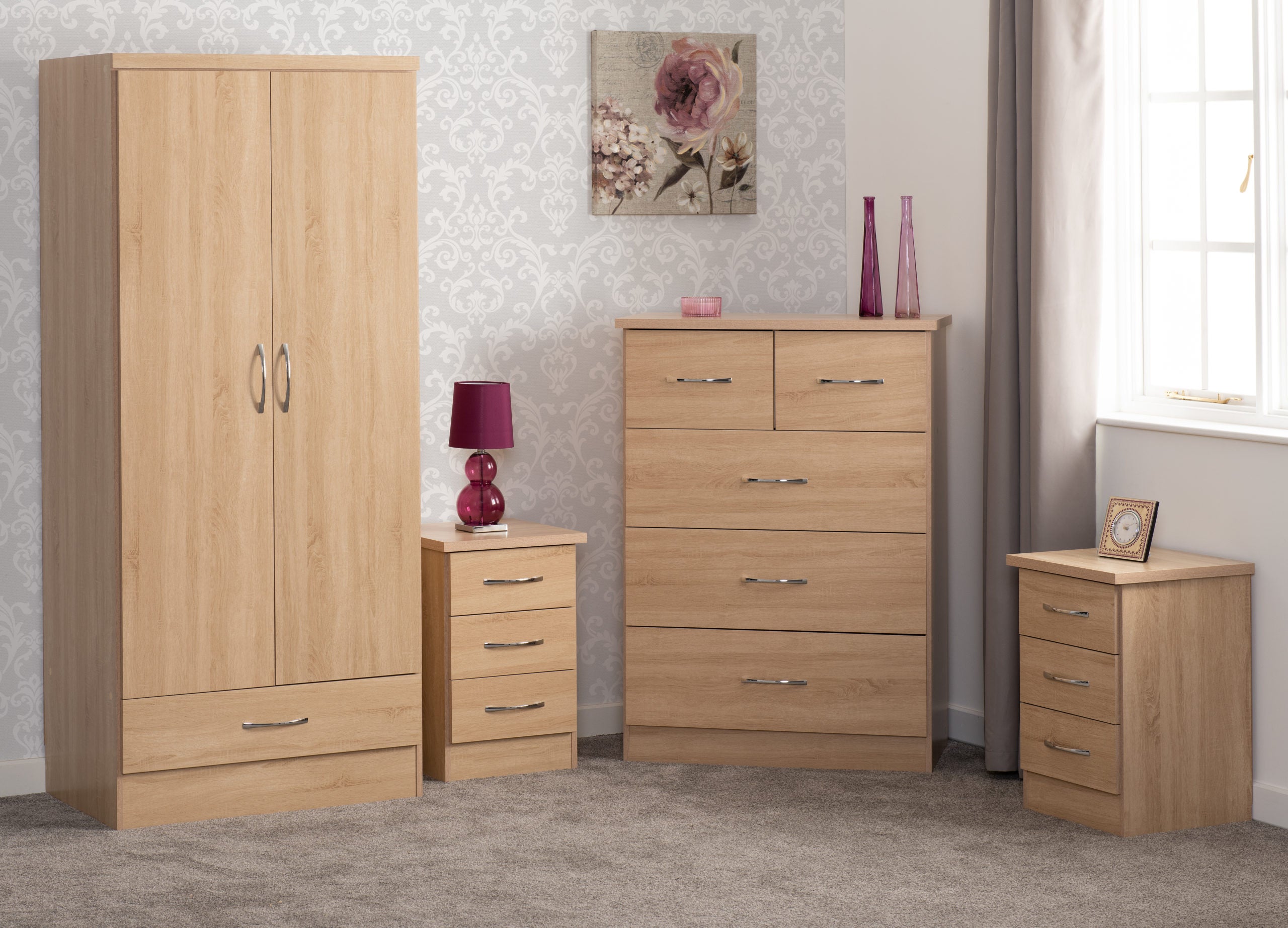 Nevada 2 Door 1 Drawer Wardrobe Bedroom Set Sonoma Oak Effect