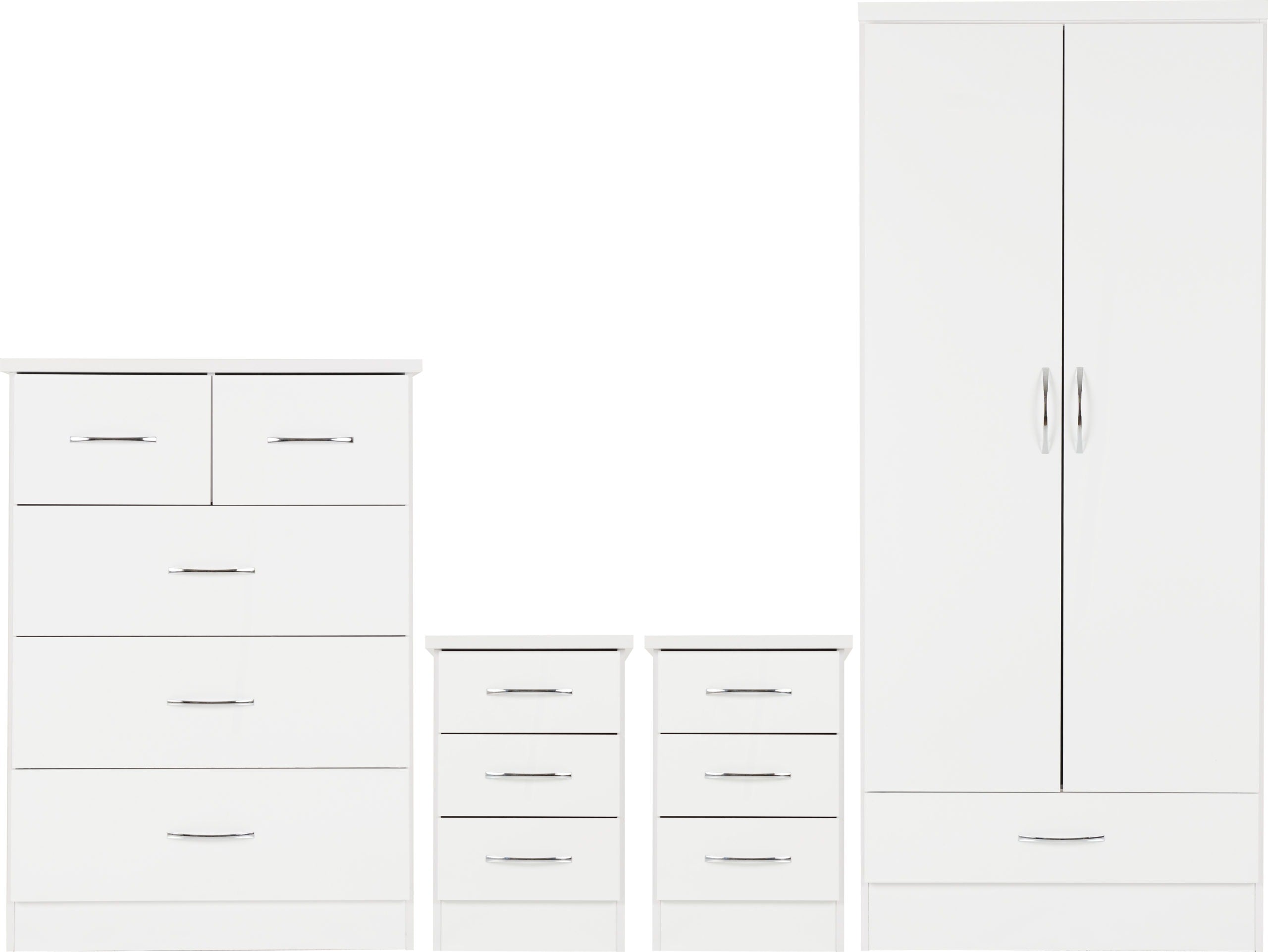 Nevada 2 Door 1 Drawer Wardrobe Bedroom Set White Gloss