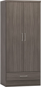 Nevada 2 Door 1 Drawer Wardrobe Black Wood Grain