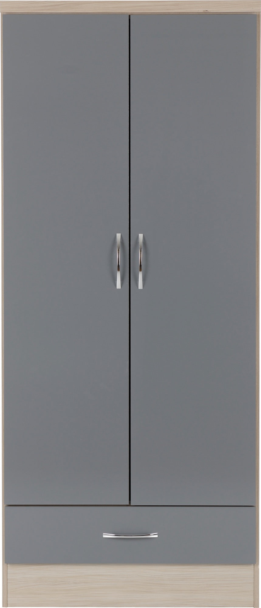 Nevada 2 Door 1 Drawer Wardrobe Grey Gloss/Light Oak Effect Veneer