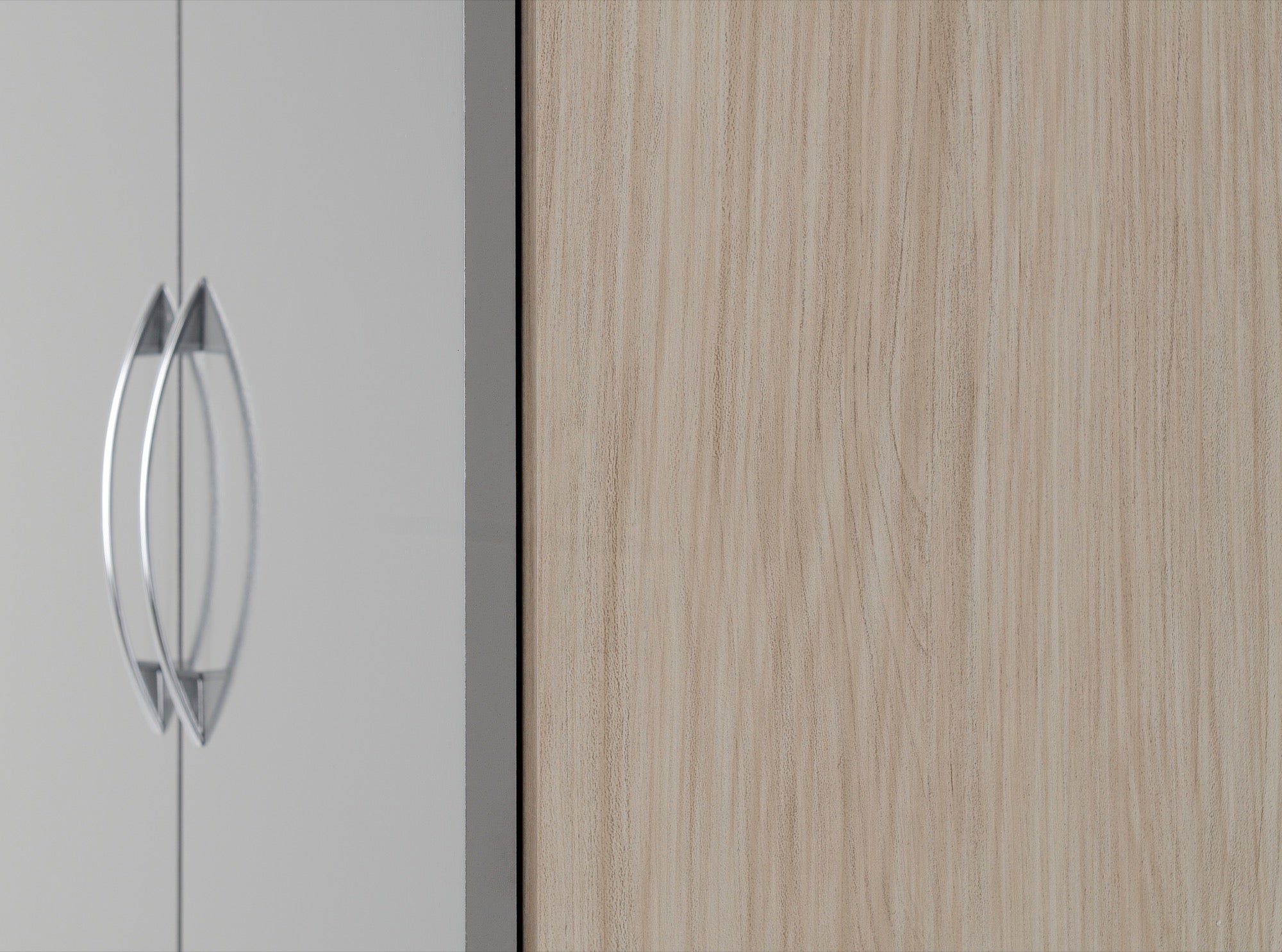 Nevada 2 Door 1 Drawer Wardrobe Grey Gloss/Light Oak Effect Veneer