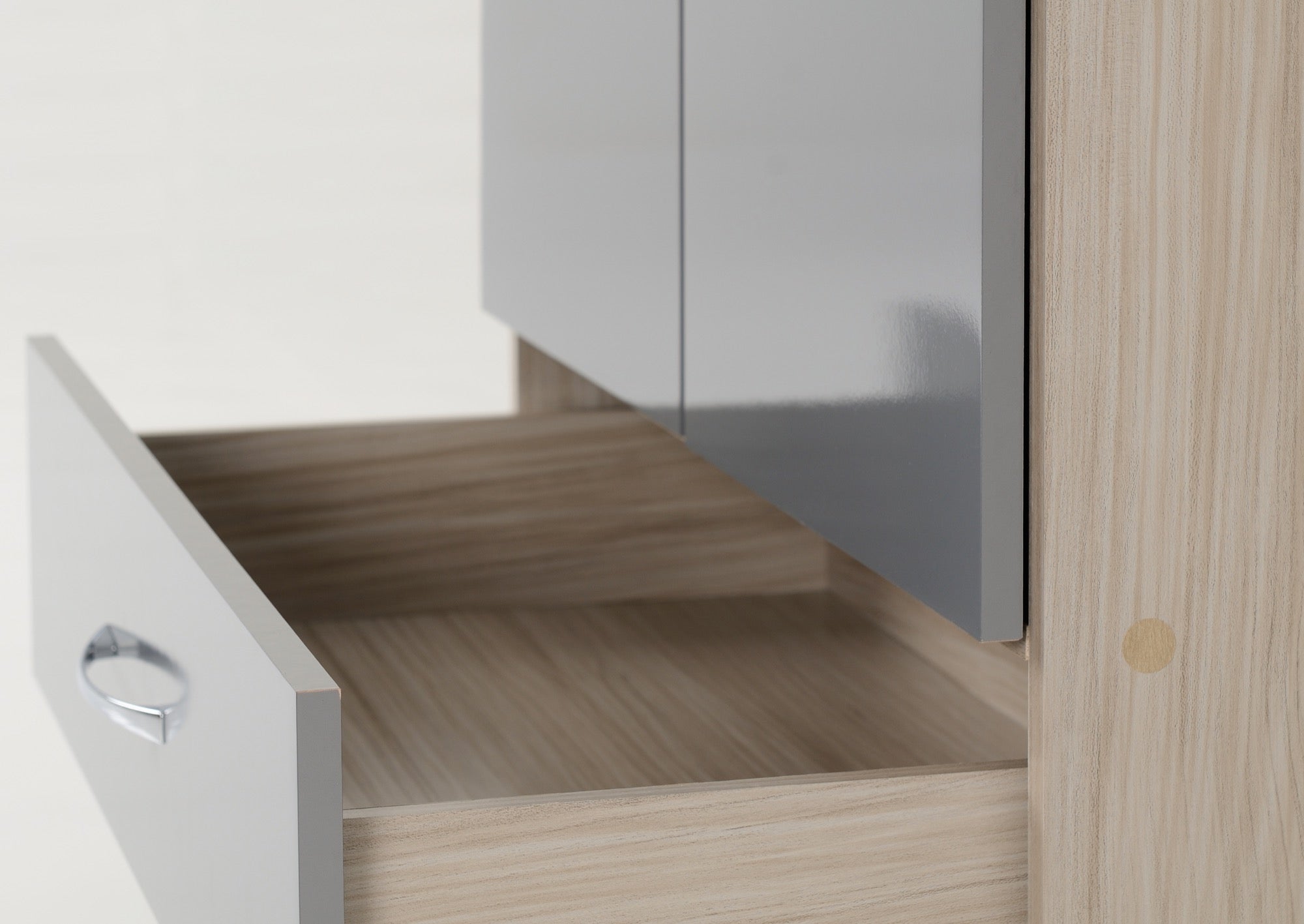 Nevada 2 Door 1 Drawer Wardrobe Grey Gloss/Light Oak Effect Veneer