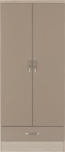 Nevada 2 Door 1 Drawer Wardrobe Oyster Gloss/Light Oak Effect Veneer