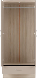 Nevada 2 Door 1 Drawer Wardrobe Oyster Gloss/Light Oak Effect Veneer