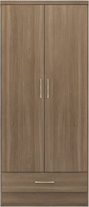 Nevada 2 Door 1 Drawer Wardrobe Rustic Oak Effect