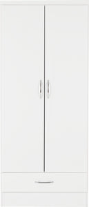 Nevada 2 Door 1 Drawer Wardrobe White Gloss
