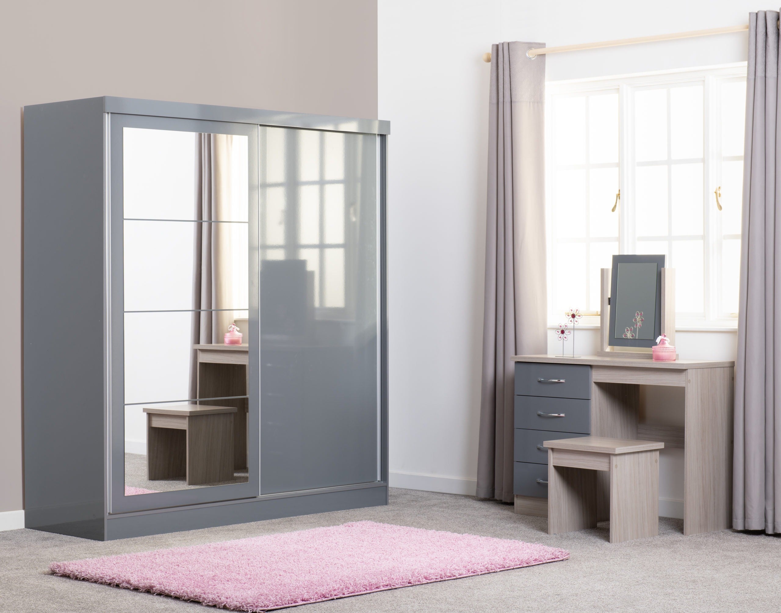 Nevada 2 Door Sliding Wardrobe Grey Gloss