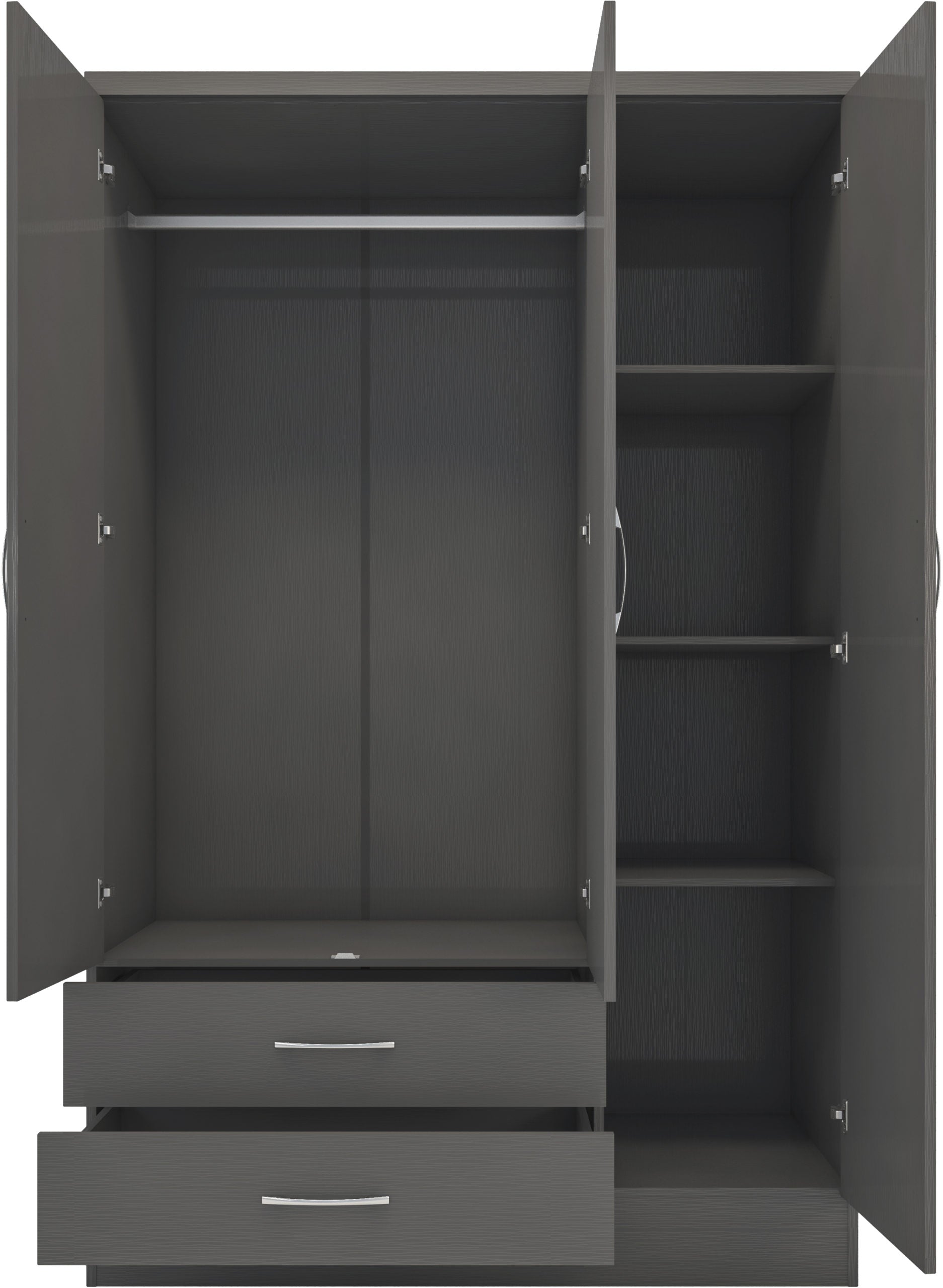 Nevada 3 Door 2 Drawer Mirrored Wardrobe 3D Effect Grey
