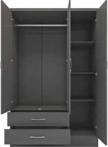 Nevada 3 Door 2 Drawer Mirrored Wardrobe 3D Effect Grey