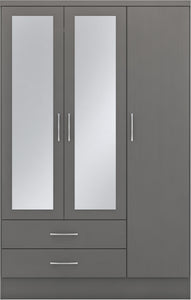 Nevada 3 Door 2 Drawer Mirrored Wardrobe 3D Effect Grey