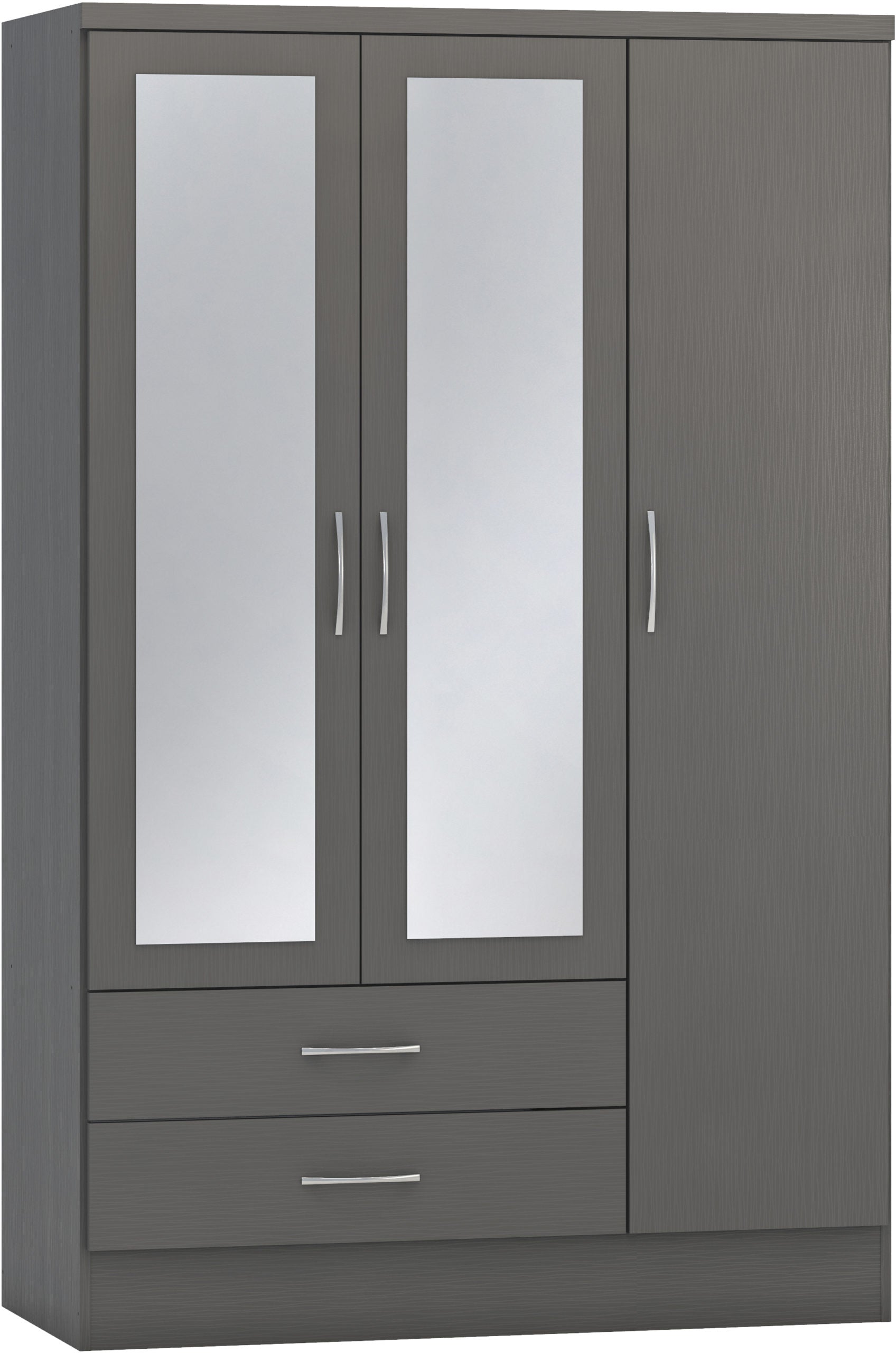 Nevada 3 Door 2 Drawer Mirrored Wardrobe 3D Effect Grey