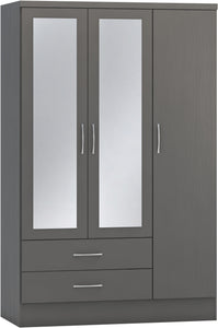 Nevada 3 Door 2 Drawer Mirrored Wardrobe 3D Effect Grey