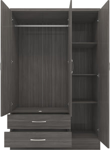 Nevada 3 Door 2 Drawer Mirrored Wardrobe Black Wood Grain