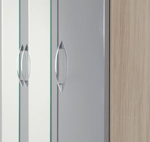 Nevada 3 Door 2 Drawer Mirrored Wardrobe Grey Gloss/Light Oak Effect Veneer