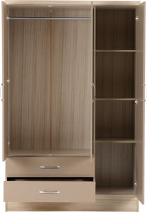 Nevada 3 Door 2 Drawer Mirrored Wardrobe Oyster Gloss/Light Oak Effect Veneer