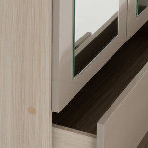 Nevada 3 Door 2 Drawer Mirrored Wardrobe Oyster Gloss/Light Oak Effect Veneer