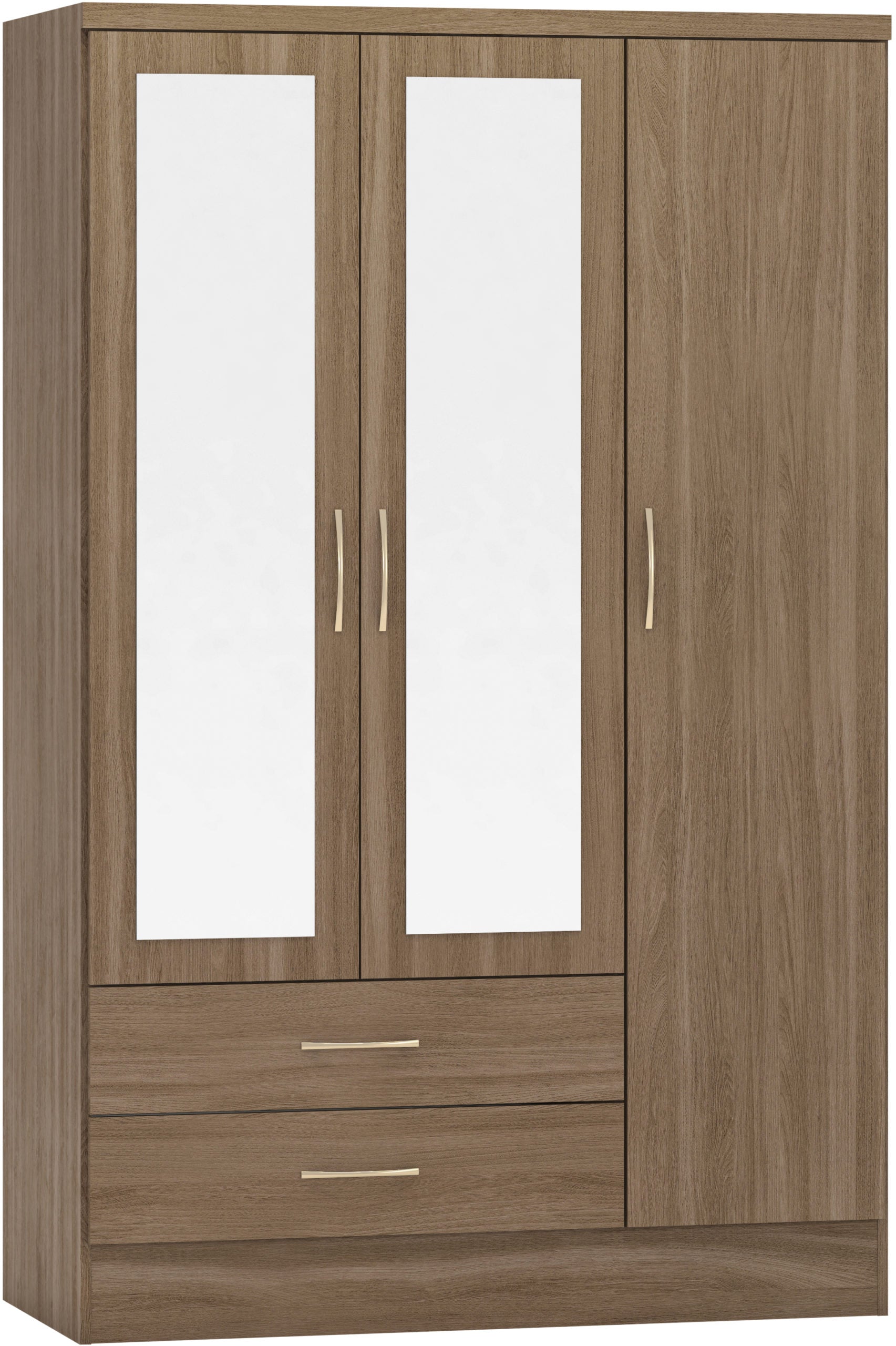 Nevada 3 Door 2 Drawer Mirrored Wardrobe Rustic Oak Effect