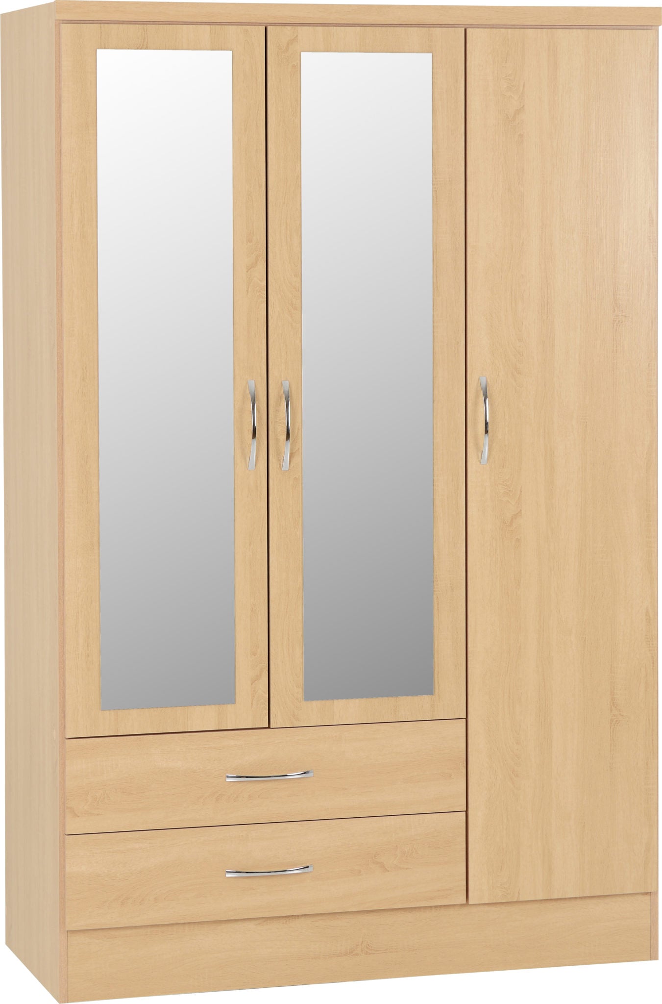 Nevada 3 Door 2 Drawer Mirrored Wardrobe Sonoma Oak Effect