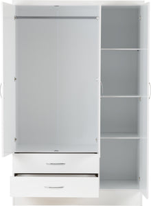 Nevada 3 Door 2 Drawer Mirrored Wardrobe White Gloss