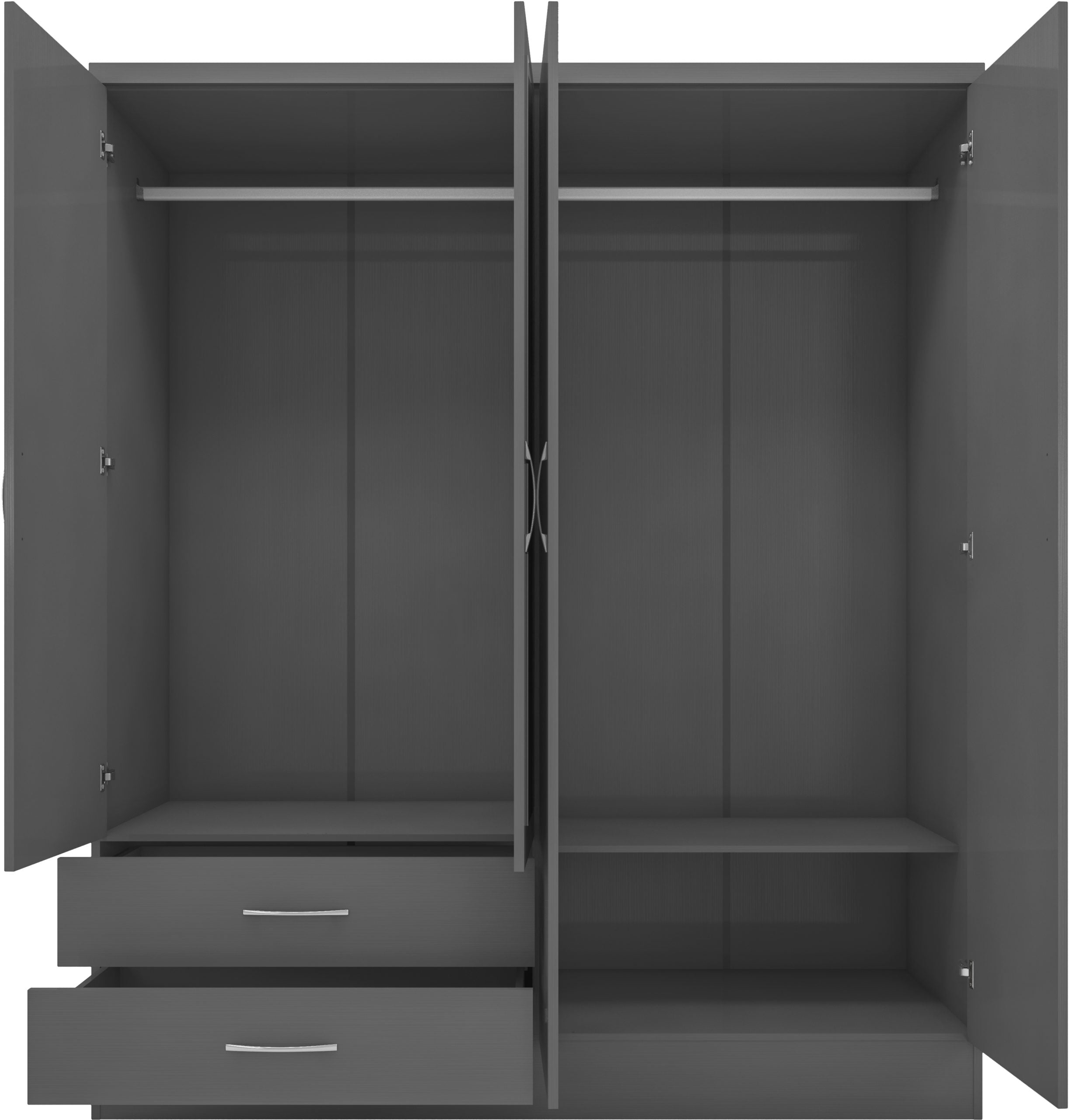 Nevada 4 Door 2 Drawer Mirrored Wardrobe 3D Effect Grey