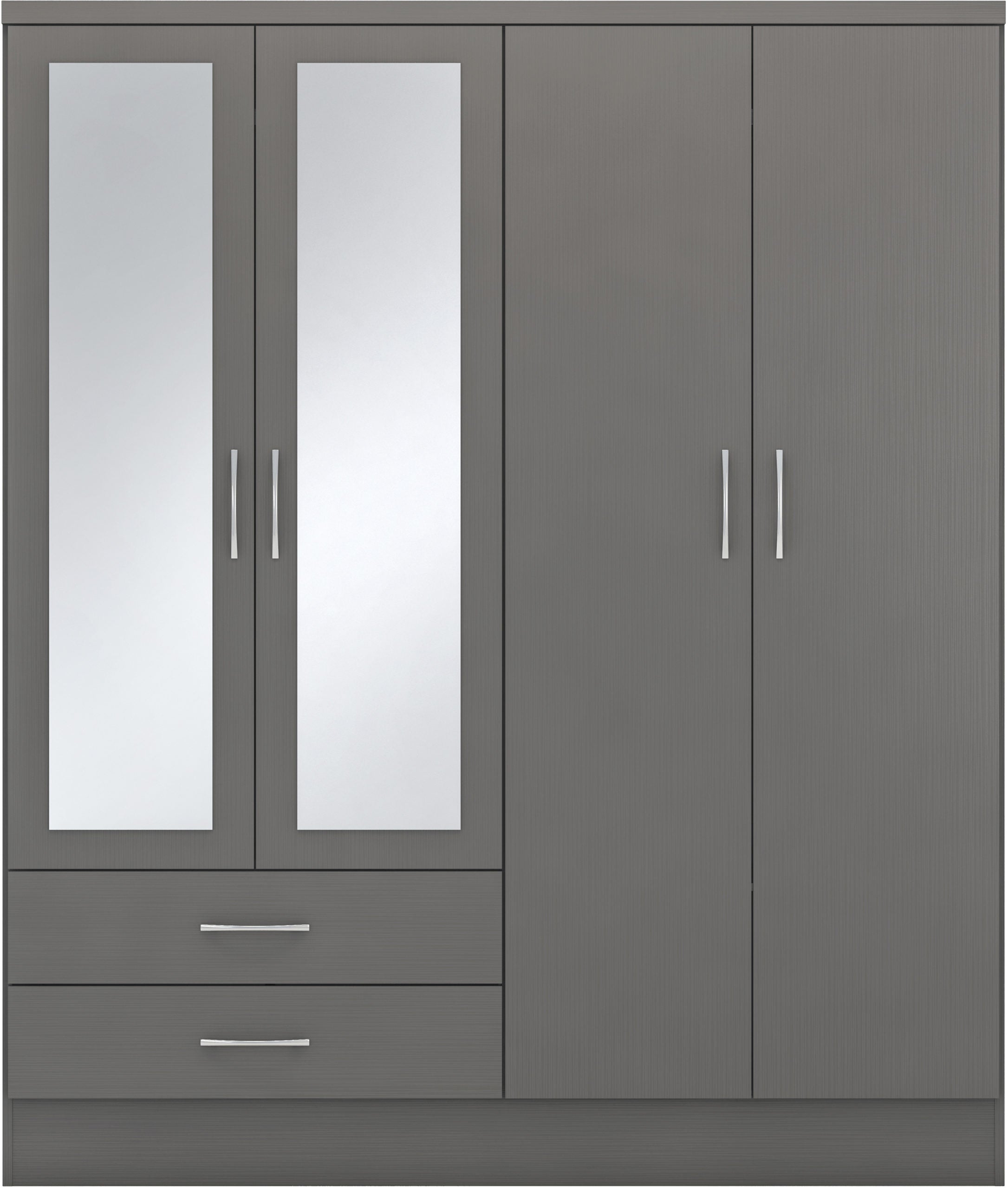 Nevada 4 Door 2 Drawer Mirrored Wardrobe 3D Effect Grey