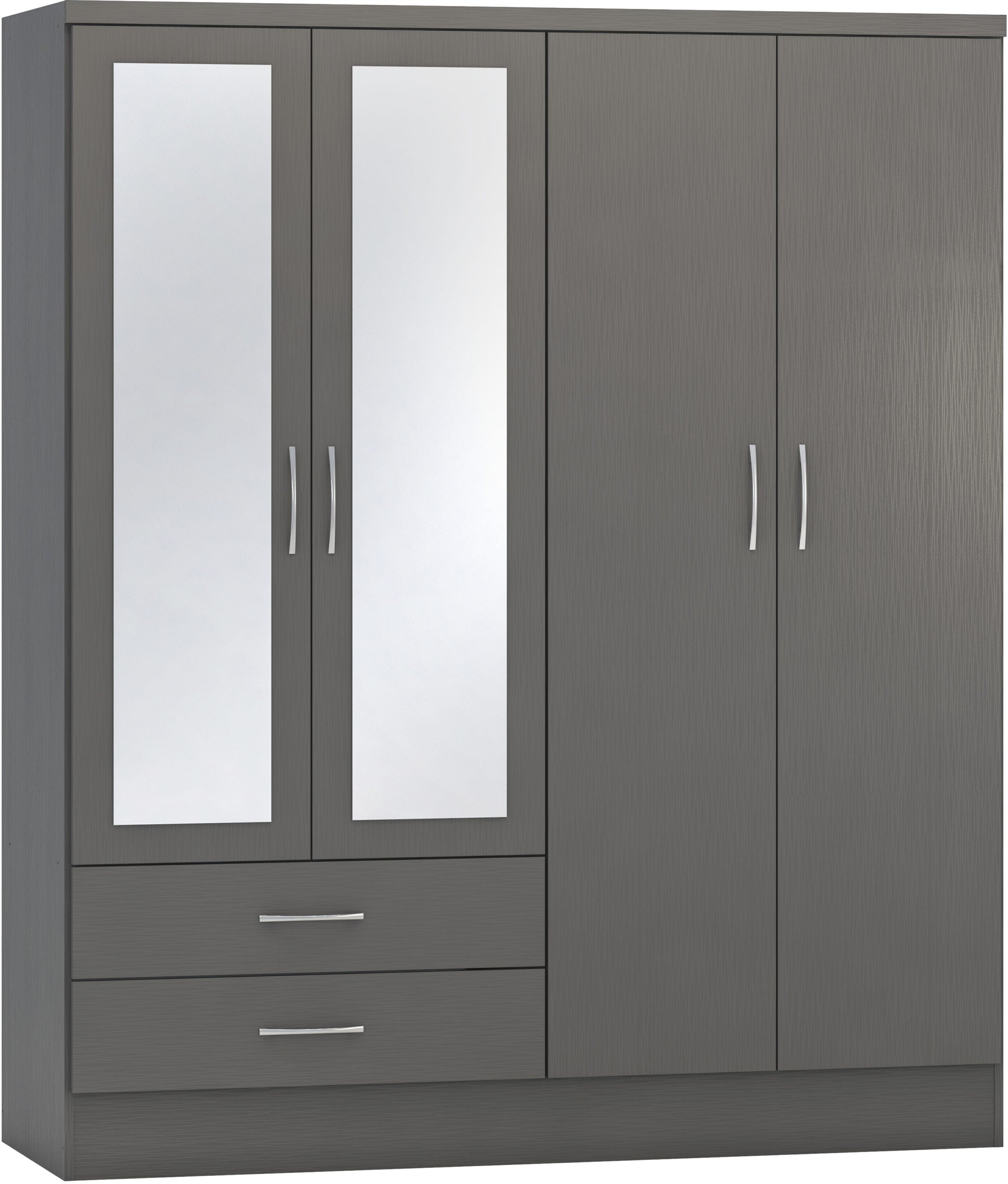 Nevada 4 Door 2 Drawer Mirrored Wardrobe 3D Effect Grey