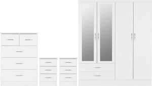 Nevada 4 Door 2 Drawer Mirrored Wardrobe Bedroom Set White Gloss