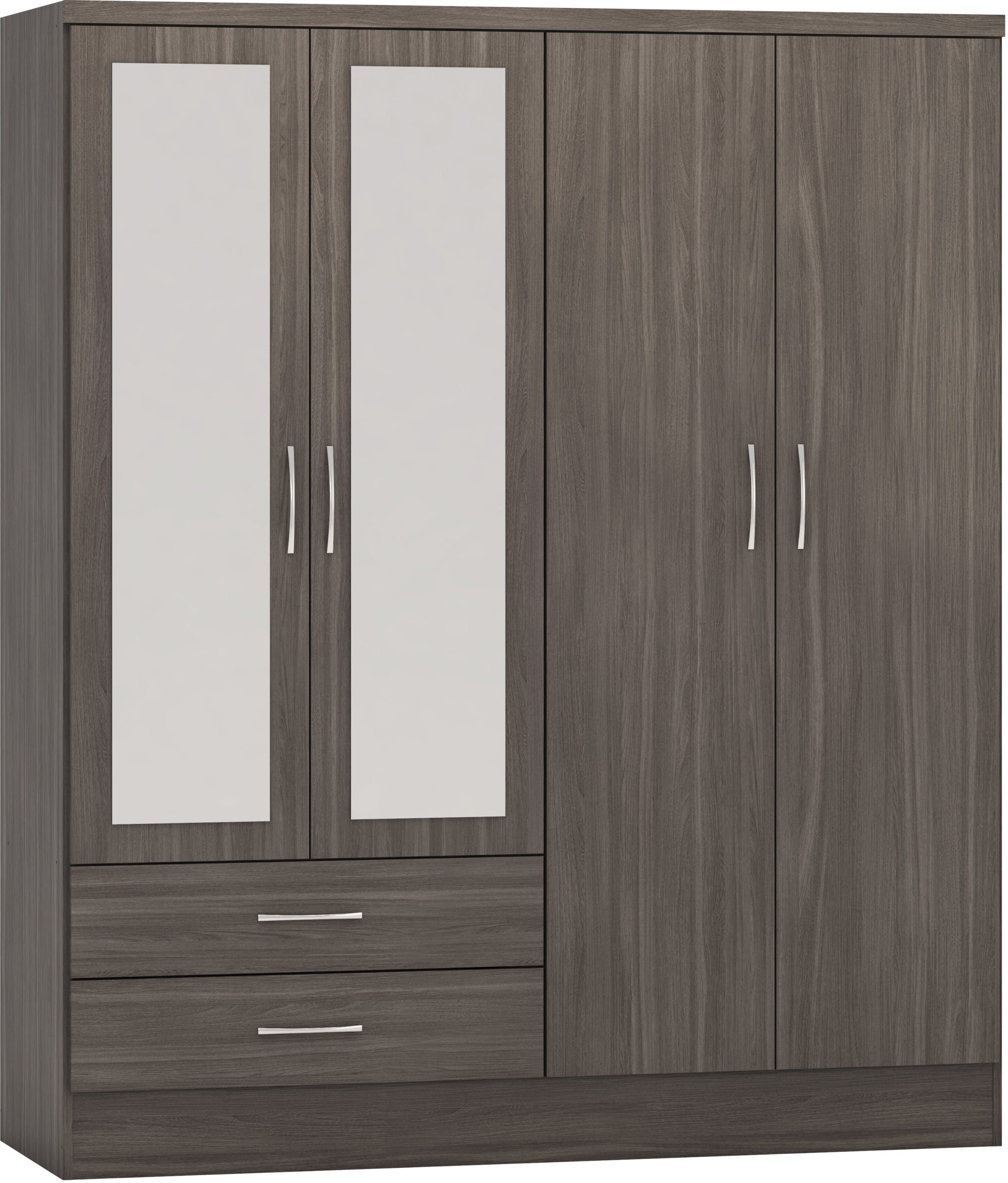 Nevada 4 Door 2 Drawer Mirrored Wardrobe Black Wood Grain