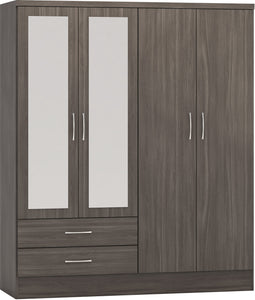 Nevada 4 Door 2 Drawer Mirrored Wardrobe Black Wood Grain