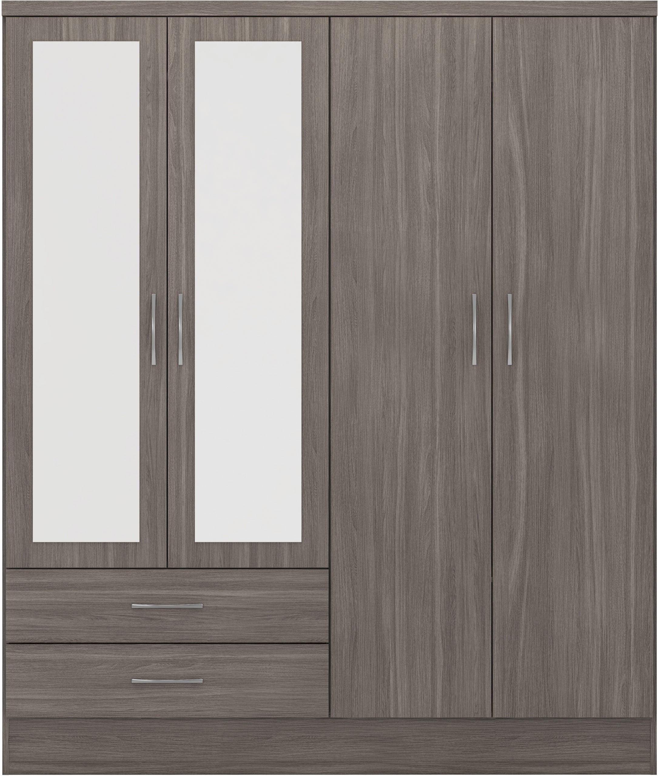 Nevada 4 Door 2 Drawer Mirrored Wardrobe Black Wood Grain