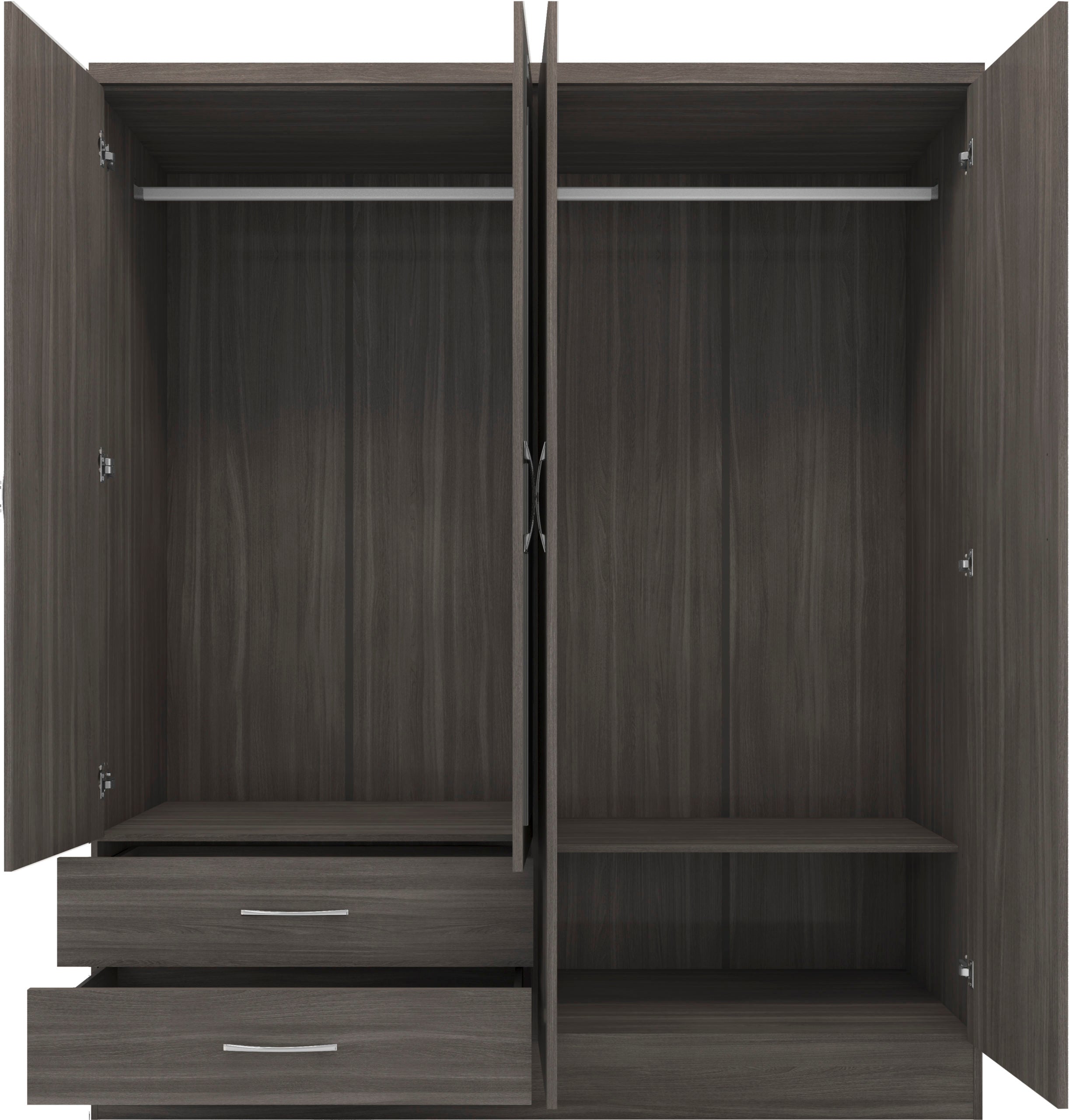 Nevada 4 Door 2 Drawer Mirrored Wardrobe Black Wood Grain
