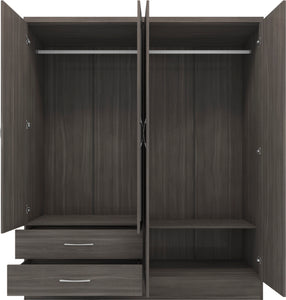 Nevada 4 Door 2 Drawer Mirrored Wardrobe Black Wood Grain