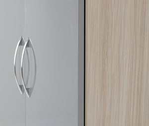 Nevada 4 Door 2 Drawer Mirrored Wardrobe Grey Gloss/Light Oak Effect Veneer