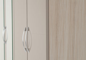 Nevada 4 Door 2 Drawer Mirrored Wardrobe Oyster Gloss/Light Oak Effect Veneer