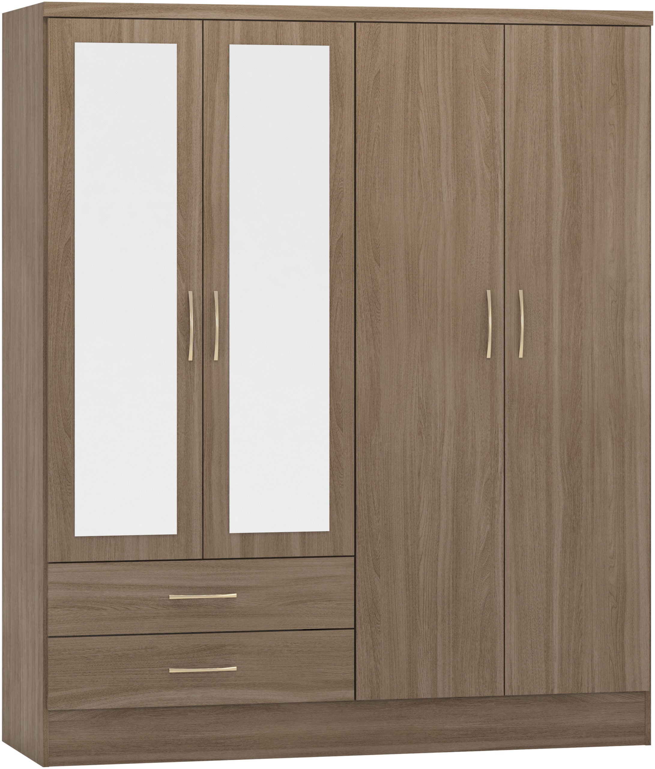 Nevada 4 Door 2 Drawer Mirrored Wardrobe Rustic Oak Effect